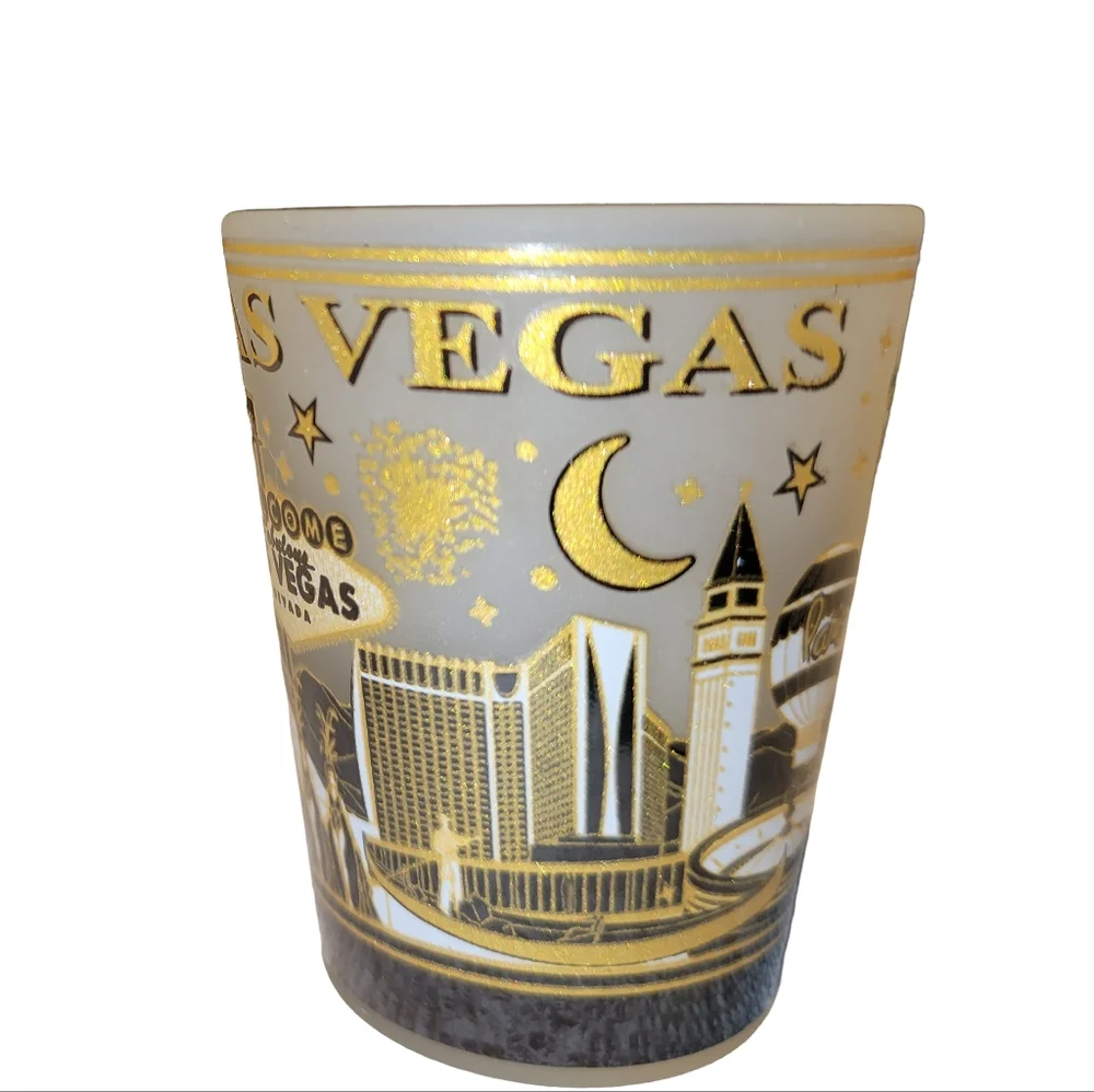 Las Vegas Black & Gold Skyline Shot Glass Souvenir Decor NWOT